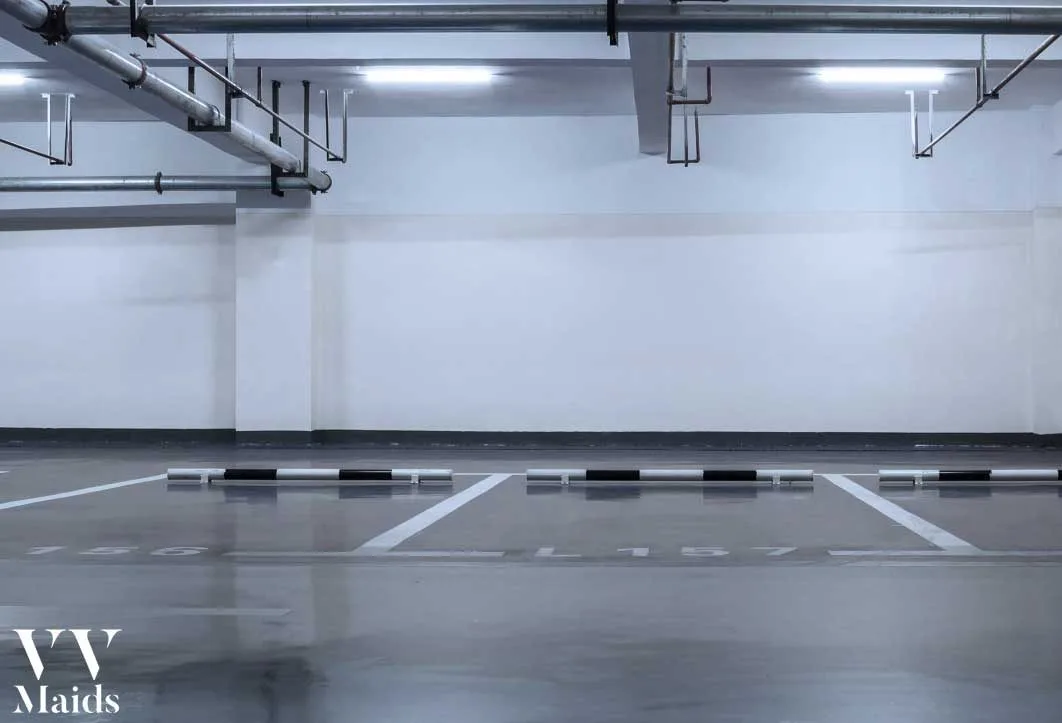 a clean and empty parking area inside a building