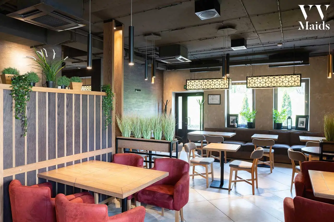 a clean and well-lighted restaurant with modern furniture and design