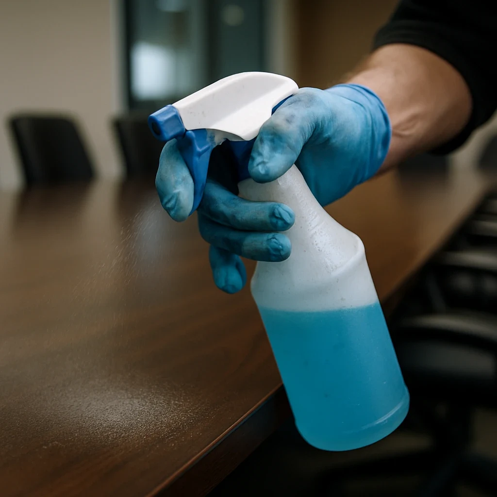 Close-up of hands using spray bottle