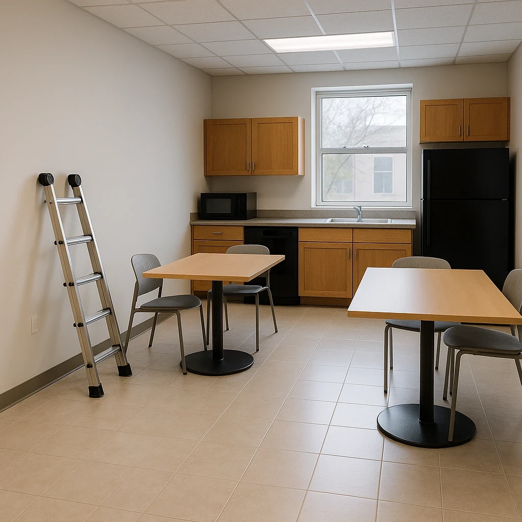Empty break room after cleaning service