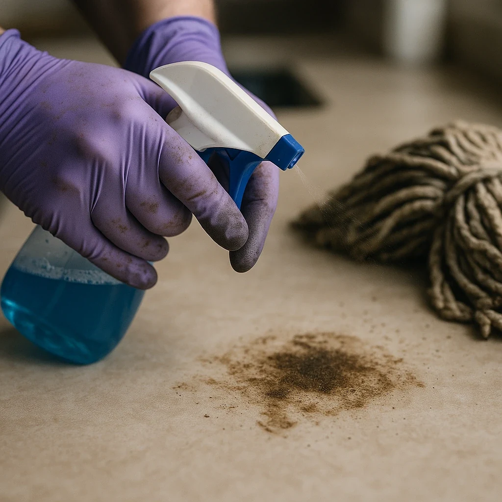 Close-up of cleaning spray bottle