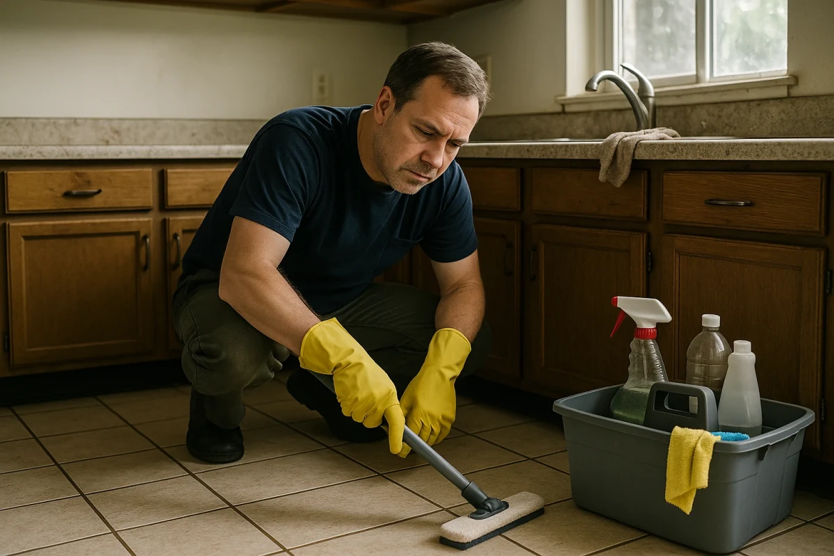 Cleaner scrubbing kitchen grout lines