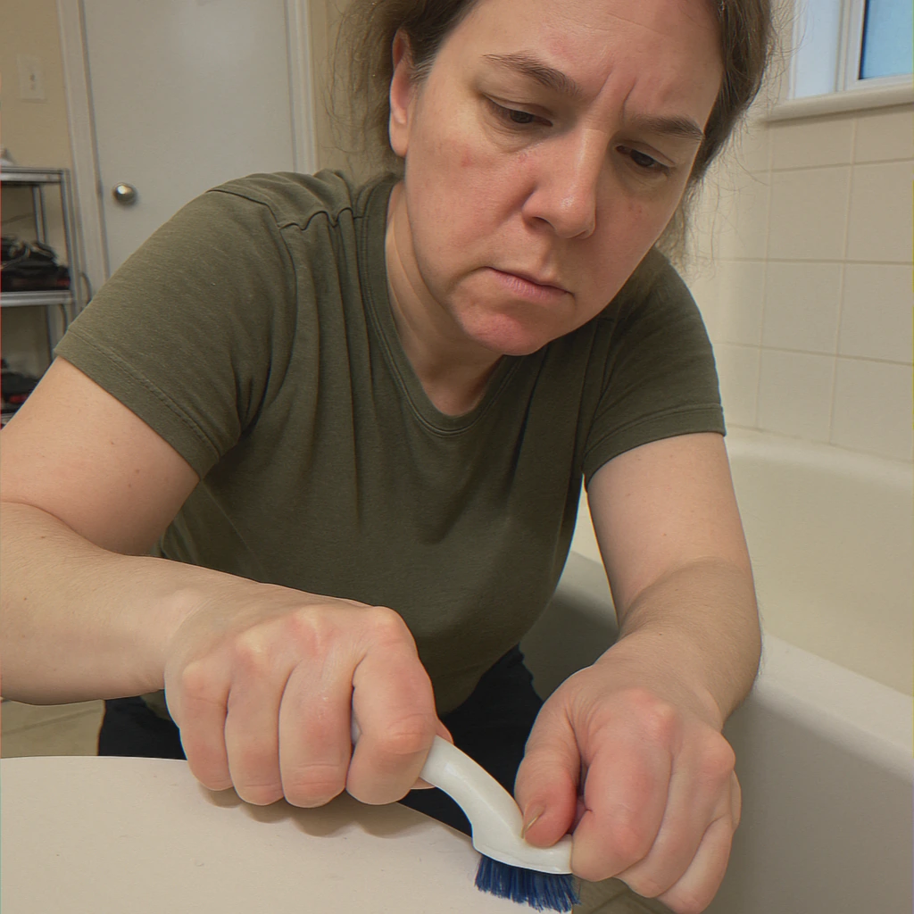 Close-up of hands with scrub brush